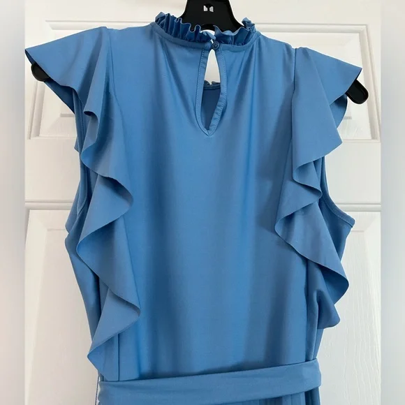 Sharagano Sky Blue Maxi Dress with Ruffle Accents - Picture 3 of 6